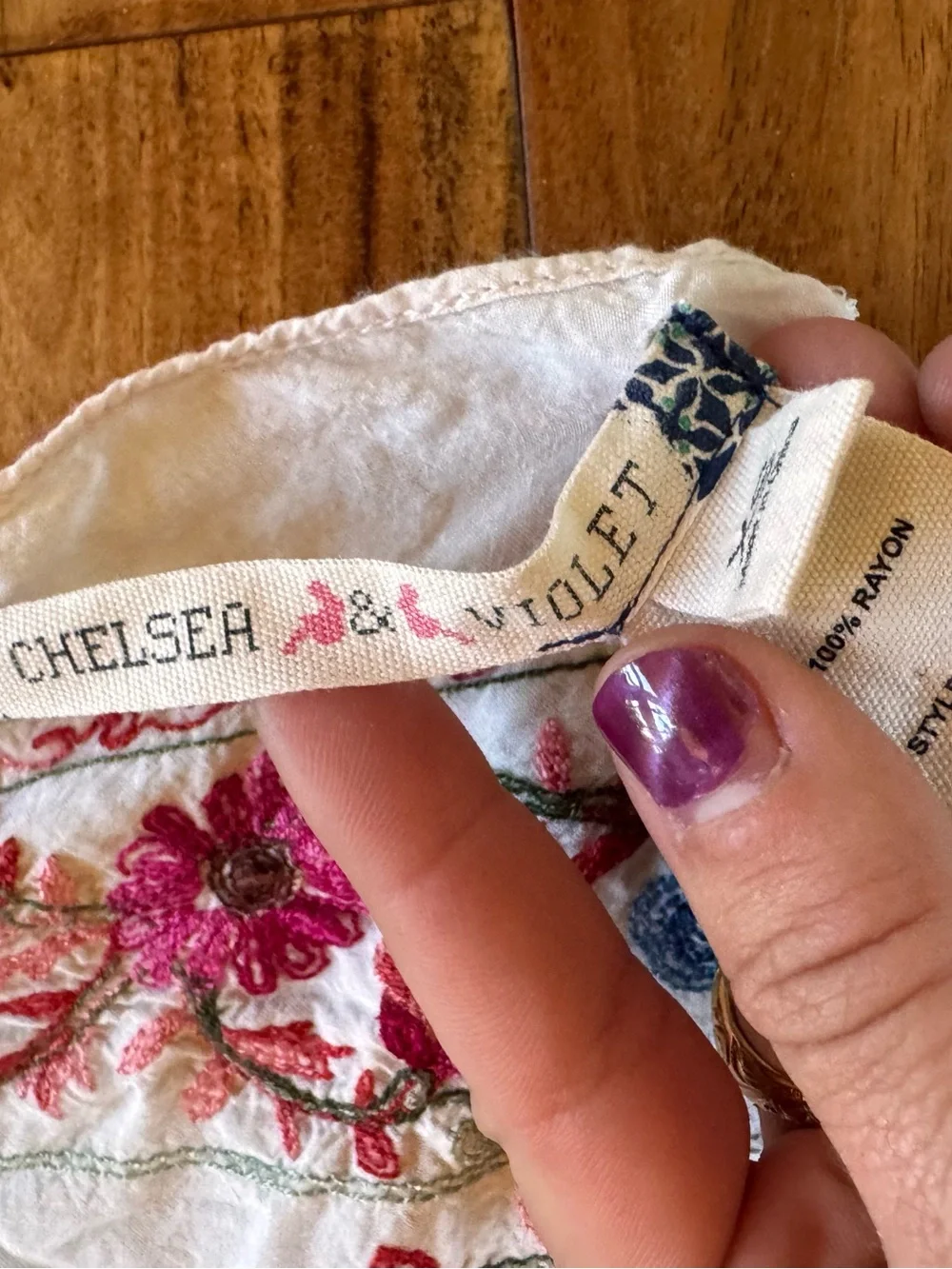 Chelsea & Violet White Shawl with Red and Blue Paisley Embroidery